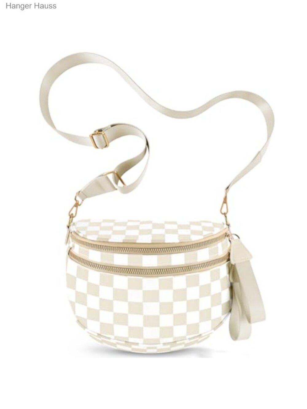 Oversized Checkered Crossbody Bag Nylon Bum Bag Adjustable Strap